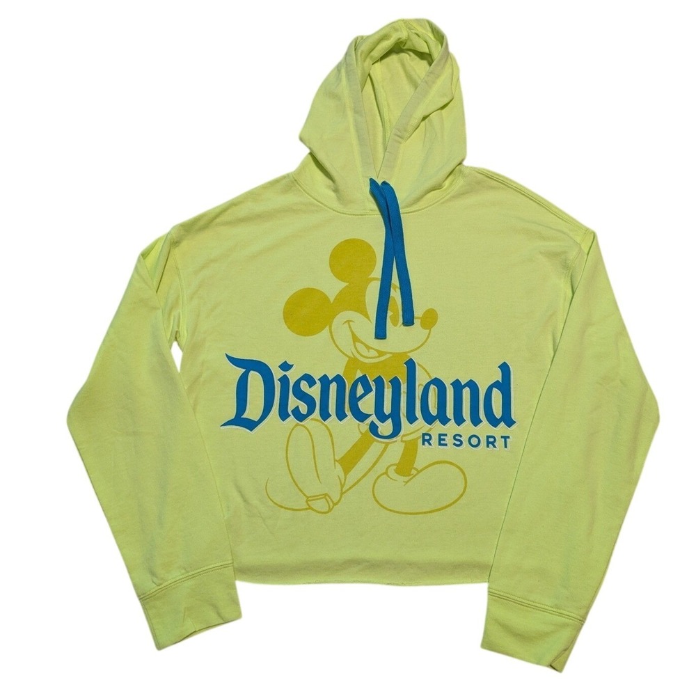 Disneyland Resort Hooded Shirt Women Sz M Neon Mickey‎ Mouse Cropped Pullover